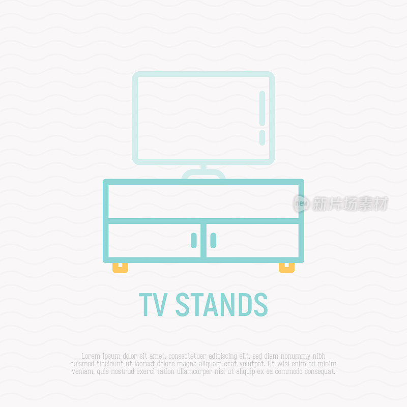 TV stand thin line icon. Modern vector illustration of furniture.